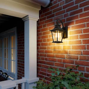 1-Light Black Finish with Clear Glass Hardwired Outdoor Wall Lantern Sconce (2-Pack)