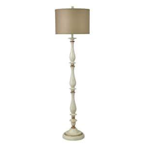 61 in. Crackled White and Gold Floor Lamp with Taupe Hardback Silk Shade