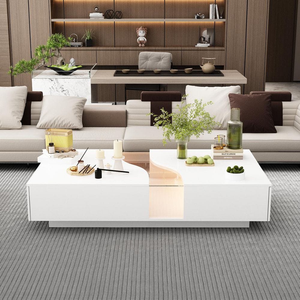 FUFU&GAGA 55.1 in. W White Rectangle Wooden Coffee Table