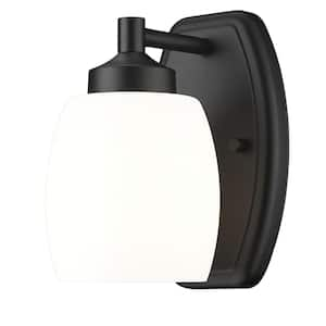 Kendrick 1-Light Matte Black Wall Sconce with Matte Opal Glass Shade