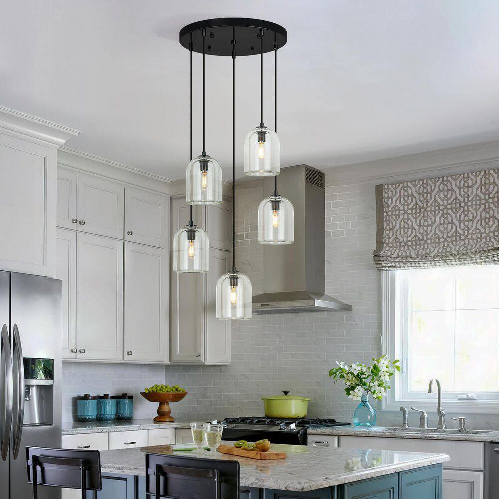 Modern Black Pendant Lights Kitchen Island Ceiling Chandelier Indoor Crystal Hanging Light（5Light） price history on PriceWatchPro