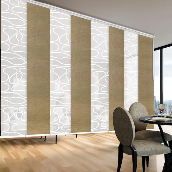 EMOH Golden Swirl 130 in. - 175 in. W x 94 in. L Adjustable 8- Panel White Double Rail Panel Track with 23.5 in. Slates