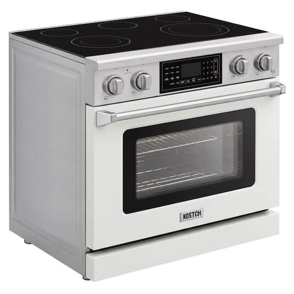 Tilt Panel 36 in. 5 Burner Elements Freestanding Electric Range with 6.2 cu. ft. Air Fry Conv. Oven in White