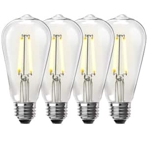 60-Watt Equivalent ST19 Dimmable Straight Filament Clear Glass Vintage Edison LED Light Bulb, Bright White (4-Pack)