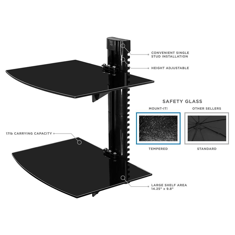 Black Steel Floating Wall Shelf with Tempered Glass