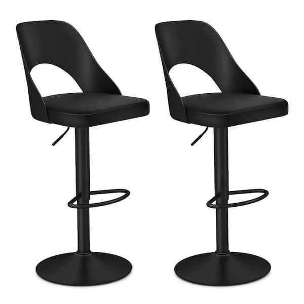 44 in. H Metal Bar Stools w/Enlarged PU Leather Seat Footrest Swivel Bar Chairs Black Set of 2