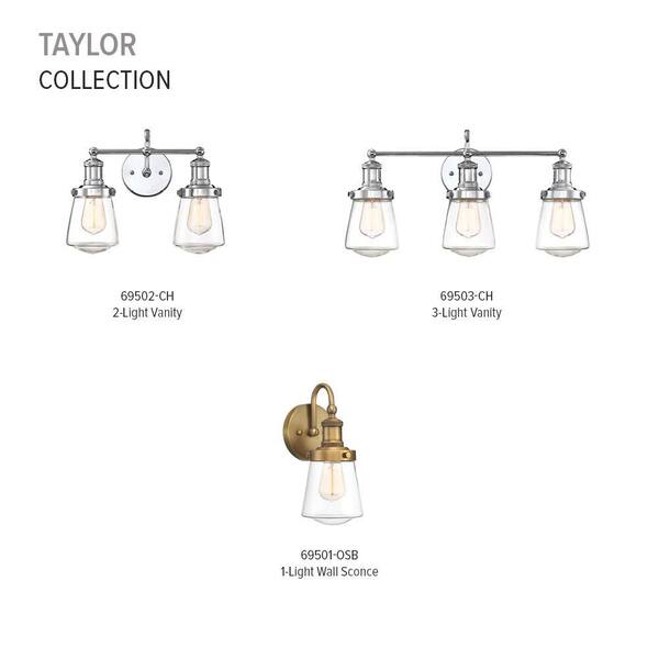 Designers Fountain - Taylor 15.25 in. 2-Light Chrome Industrial Vanity Light with Clear Glass Shades