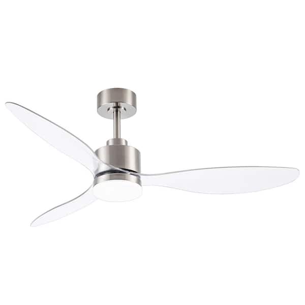 Breezary Sawyer 52 in. Integrated LED Indoor Clear-Blade Satin Nickel Ceiling Fans with Light and Remote Control