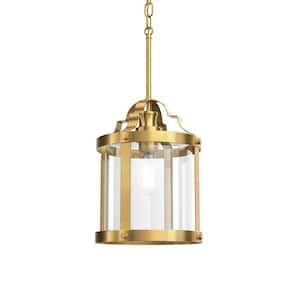 Farona 10.5 in. 1-Light Classic Gold Farmhouse Shaded Kitchen Pendant Hanging Light with Clear Glass