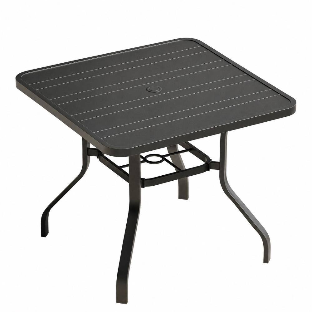 35 in. Black Metal Outdoor Dining Table with Umbrella Hole and Slat Top price history on PriceWatchPro