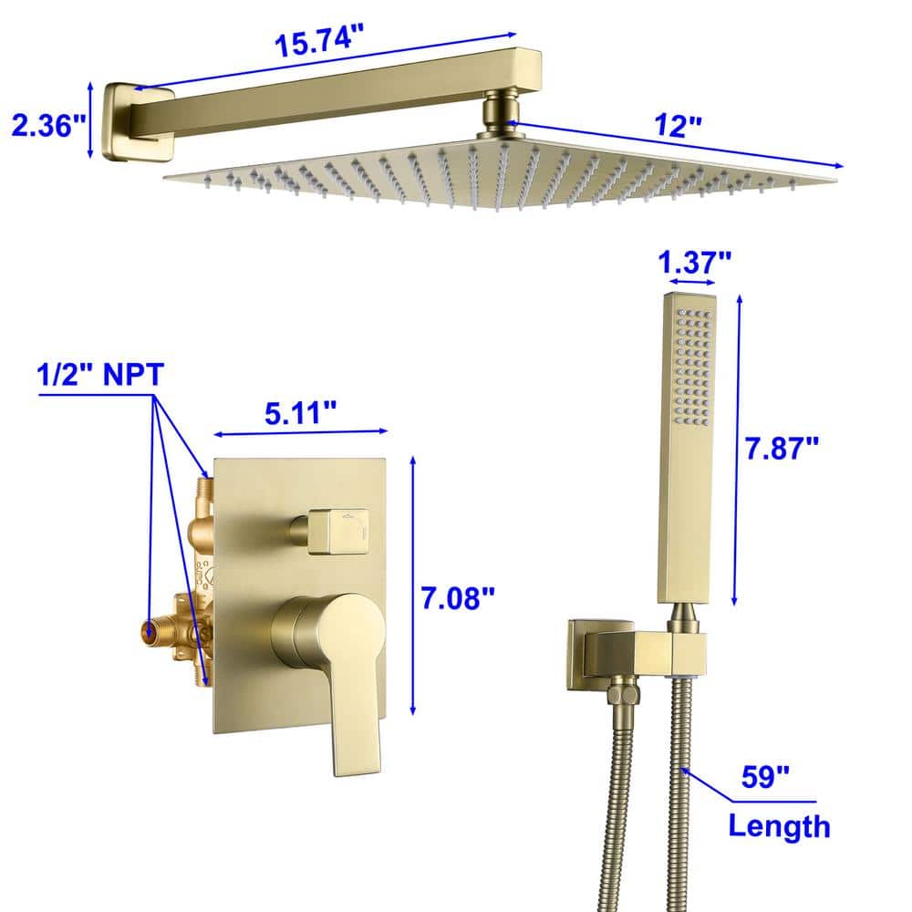 Brushed Gold Dual Rain and Handheld Shower System