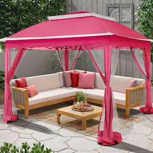 Pink Steel Portable Pop-Up Gazebo with Mosquito Netting 11 ft. x 11 ft. . .