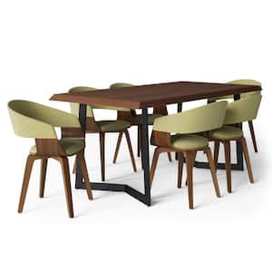 Lowell Modern Industrial 7-Piece Dining Set with 6 Upholstered Bentwood Dining Chairs in Acid Green Linen Look Fabric