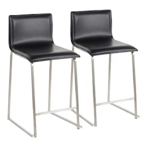 Mara 26 in. Black Faux Leather and Stainless Steel Counter Stool (Set of 2)