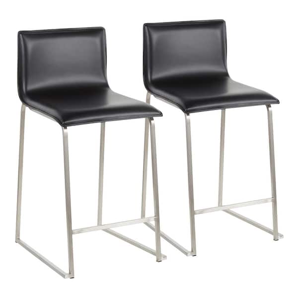 Lumisource Mara 26 in. Black Faux Leather and Stainless Steel Counter Stool (Set of 2)