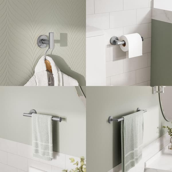 Towel Rack Set 4-Piece 1-Spray Wall Mount Handheld Shower Head 1.8 GPM in Brushed Nickel Stainless Steel