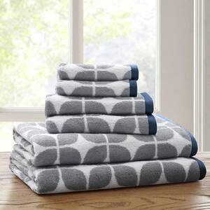 Lita 6-Piece Navy Jacquard Cotton Bath Towel Set