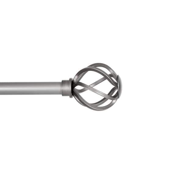 Kenney Cage 28 in. - 48 in. Adjustable Single Curtain Rod 5/8 in. Diameter in Pewter Gray with Openwork Finials