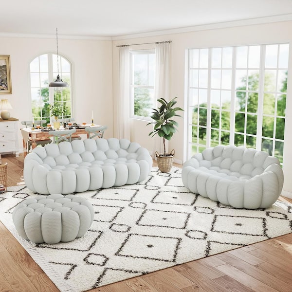 Magic Home (3-Piece) Bubble Armless Couch, 98 in. Gray Mesh Fabric Armless Modular Sectional Sofa Floor Living Room Set