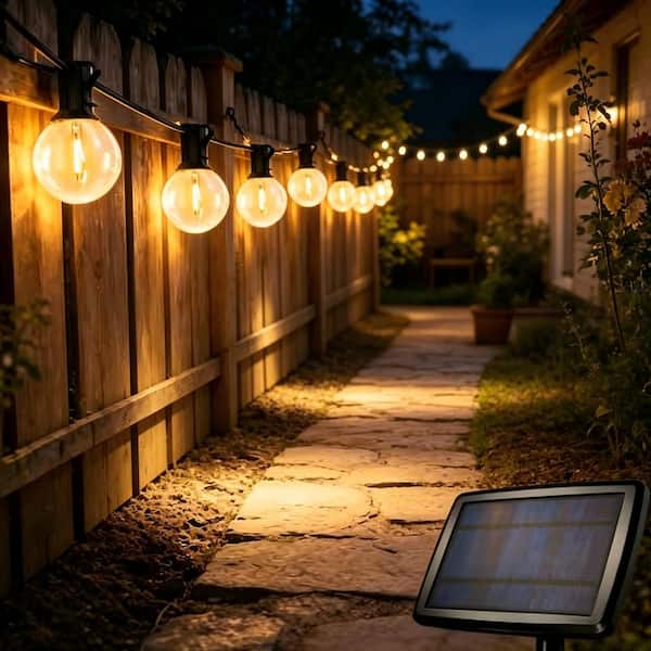 25-Light 50 ft. Outdoor Solar LED G40 Integrated LED Globe Shatterproof 2700K Patio Garden String-Light