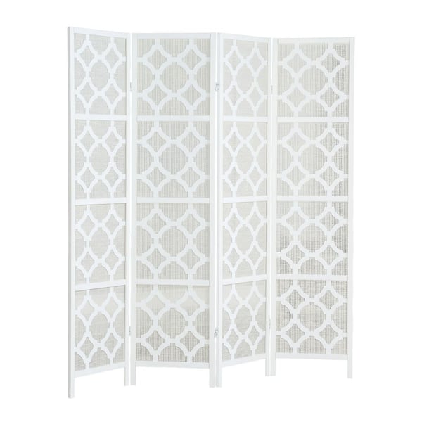 White Ruffle Divider Seafuloy 69.28 in. W x 70.3 in. H White 4-Panel Room Divider, Infused ...