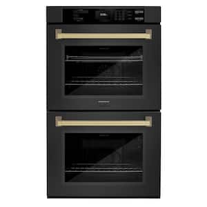 Autograph Edition 30 in. Double Electric Wall Oven with True Convection in Black Stainless with Champagne Bronze Handles