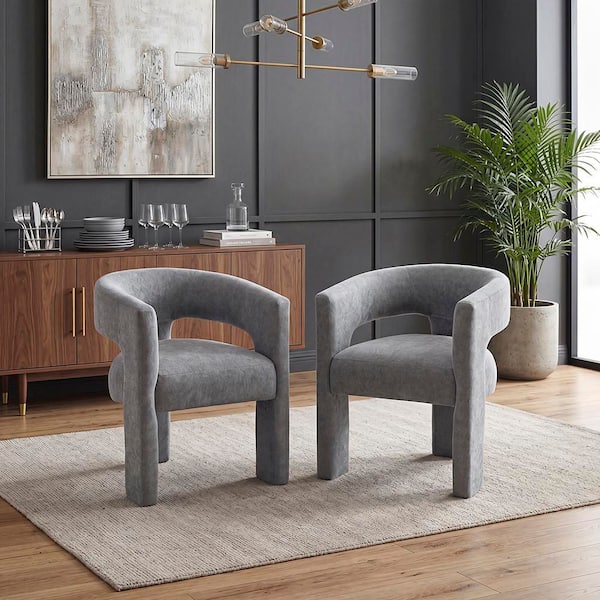 Emilia Dark Gray Boucle Fabric Wood Dining Side Chair (Set of 2)