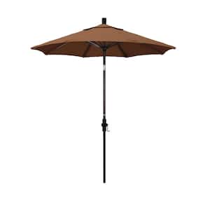 7.5 ft. Bronze Aluminum Pole Fiberglass Ribs Market Collar Tilt Crank Lift Outdoor Patio Umbrella in Teak Sunbrella