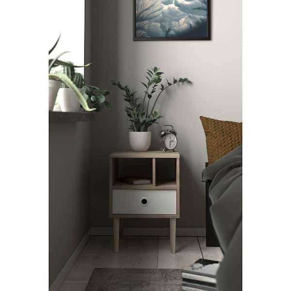 Tvilum Rome 1-Drawer Jackson Hickory and White Matte Nightstand with 2-Shelves 22.09 in. H x 15.91 in. W x 15.83 in. D