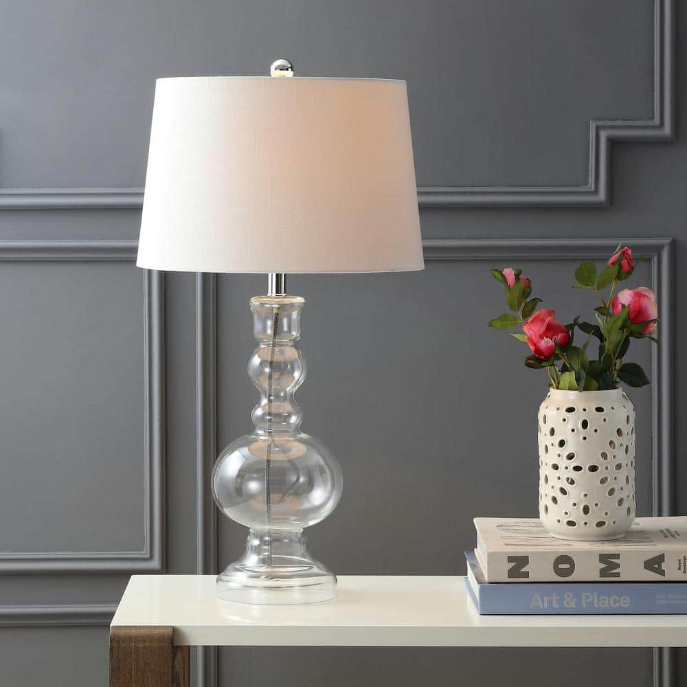 Genie 28.5" Clear Glass and White Linen Shade Table Lamp Set