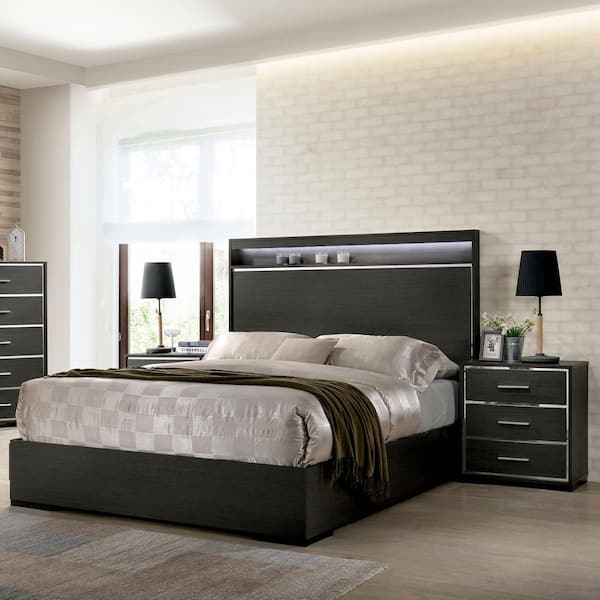 Furniture of America Magda 2-Piece LED Headboard Warm Gray Queen Wood ...