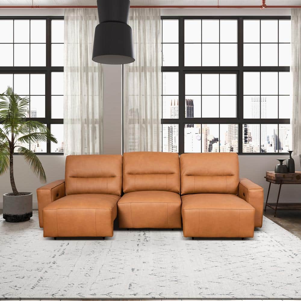 Edmonton 117 in. Square Arm Power Convertible Genuine Leather Multi-Functional Rectangle Sofa in Cognac price history on PriceWatchPro