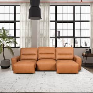 Edmonton 117 in. Square Arm Power Convertible Genuine Leather Multi-Functional Rectangle Sofa in Cognac