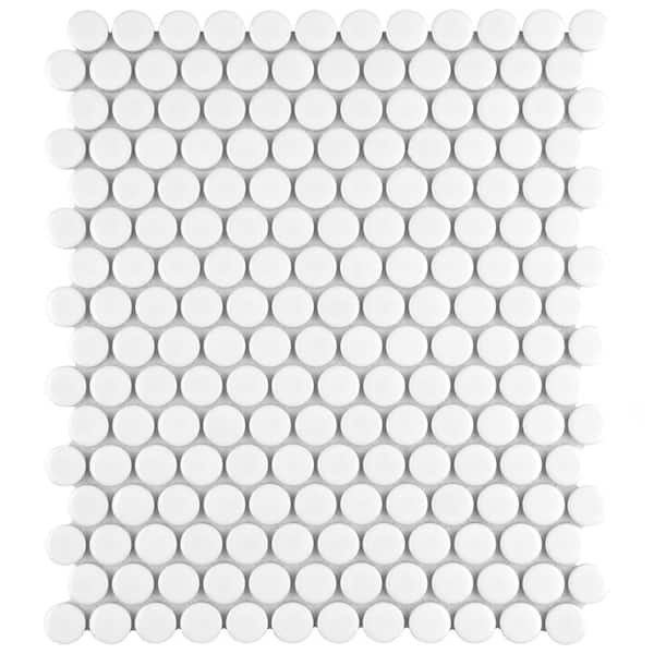 Merola Tile Metro Penny Glossy White 9-3/4 in. x 11-1/2 in. Porcelain Mosaic Tile (8.0 sq. ft./Case)