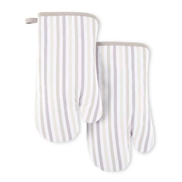 Daisy Stripe Beige/Brown Cotton Oven Mitt (Set of 2)