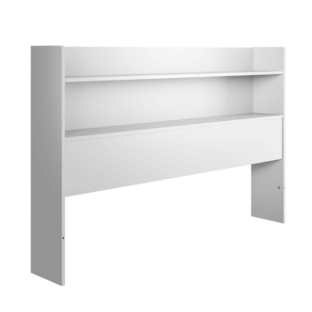 White Queen Wood Bookcase Headboard with Storage