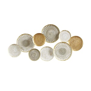 Gold and White and Gray Multi-Color Geometric Metal Discs Wall Decor