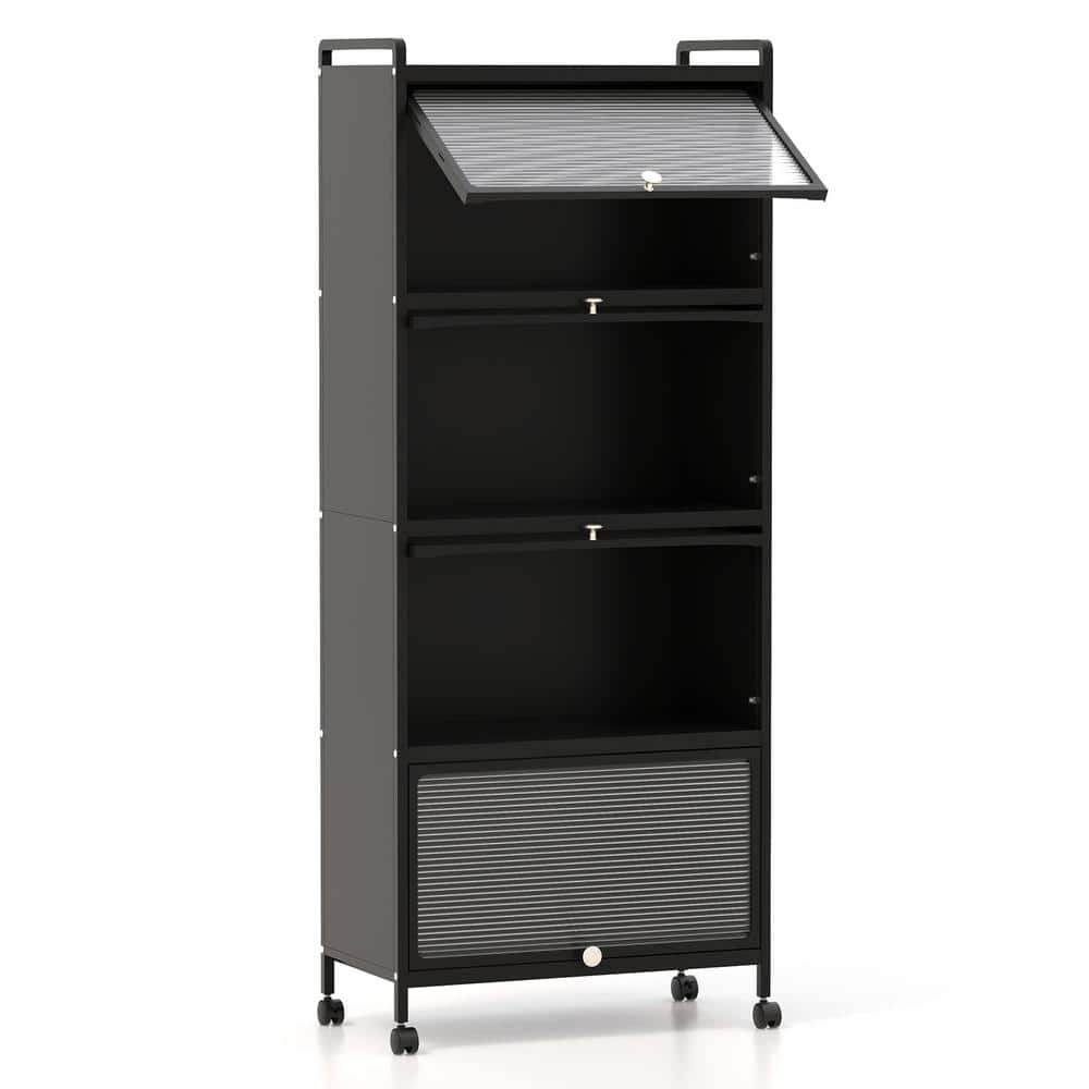 HONEY JOY Black 4Shelf Metal 23.5 in. W Kitchen Baker's Rack Microwave