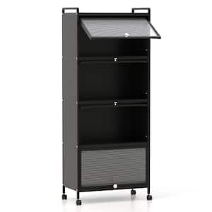 Black 4-Shelf Metal 23.5 in. W Kitchen Baker's Rack Microwave Stand with Wheels Rolling Storage Cabinet