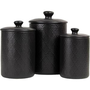 3 Piece Ceramic Black Canisters Sets