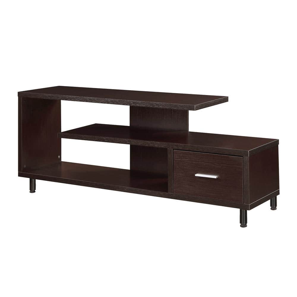 Espresso Modern 59" TV Stand with Cabinet and Open Shelves