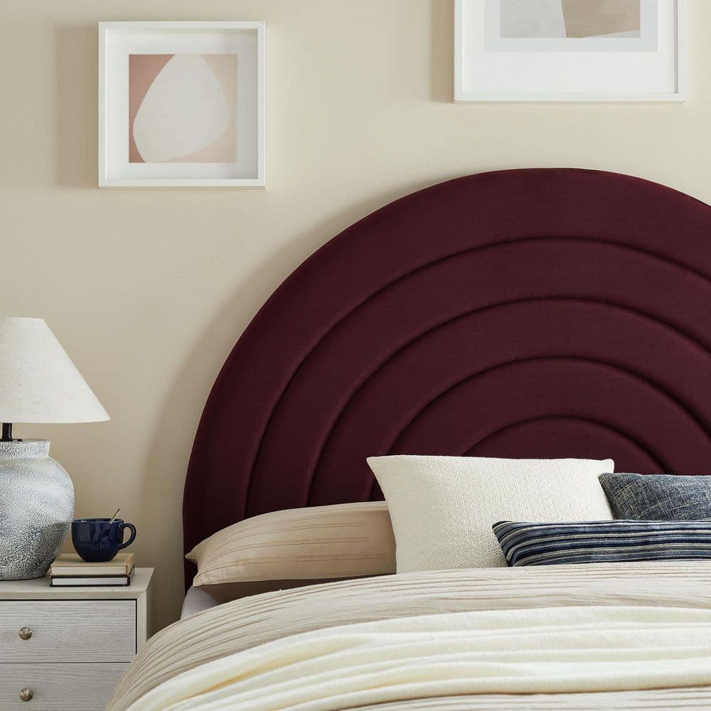 Mulberry Velvet Upholstered Full Headboard with Arched Design