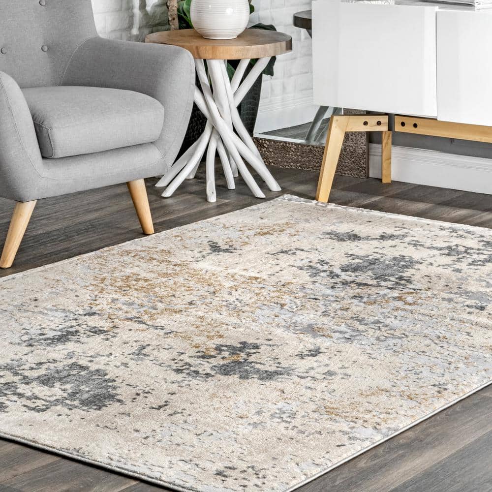 Gray Abstract Synthetic Easy Care Rectangular Area Rug 6'7" x 9'
