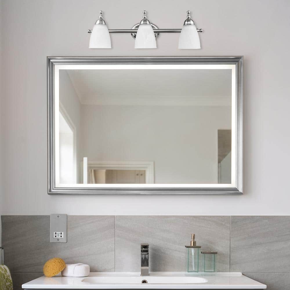 Diana Satin Nickel 3-Light Vanity with Alabaster Glass Shades