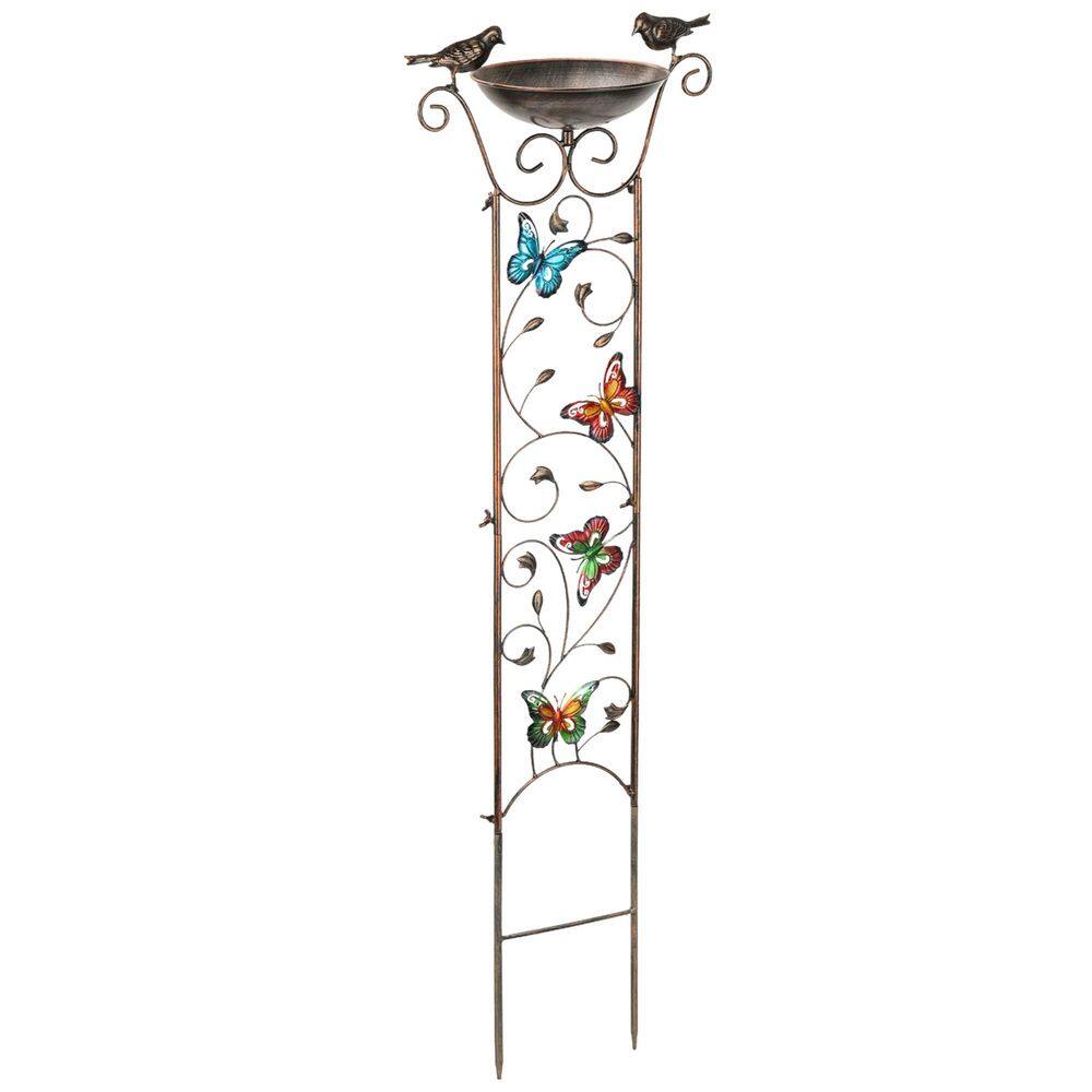 7.3 in. Outdoor Garden Trellis Blue Birdbath Bowl with Butterfly Decoration and Removable Water Basin price history on PriceWatchPro