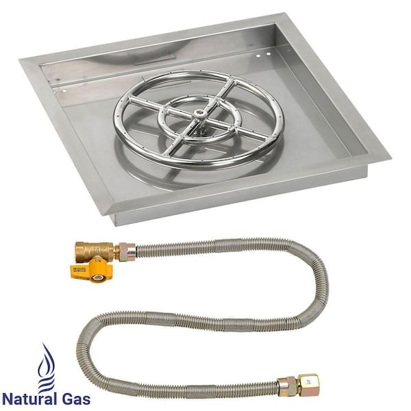 American Fire Glass 18 in. sq. Stainless Steel Drop-In Pan with Match Light Kit (12 in. Fire Pit Ring) Natural Gas