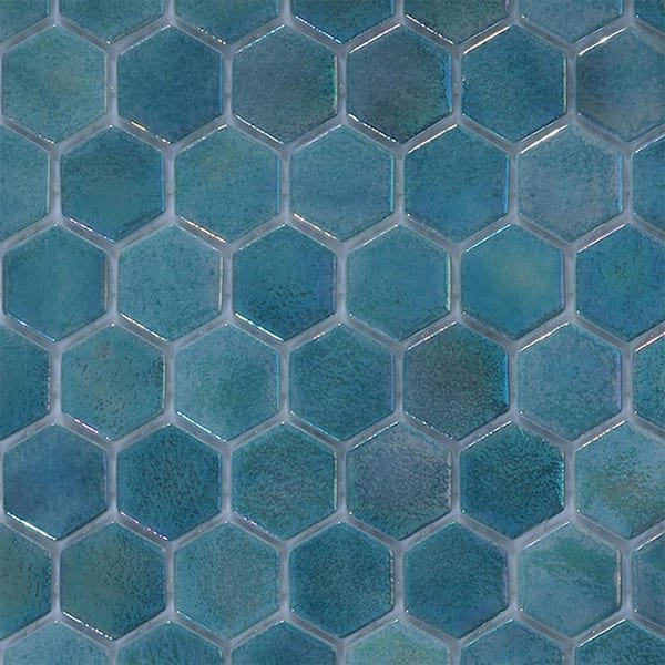 The Tile Doctor 6 in. x 6 in. Enduring Blue Mix Glass Tile Love Glossy Glass Wall and Floor Tile 0.25 sq. ft. Sample