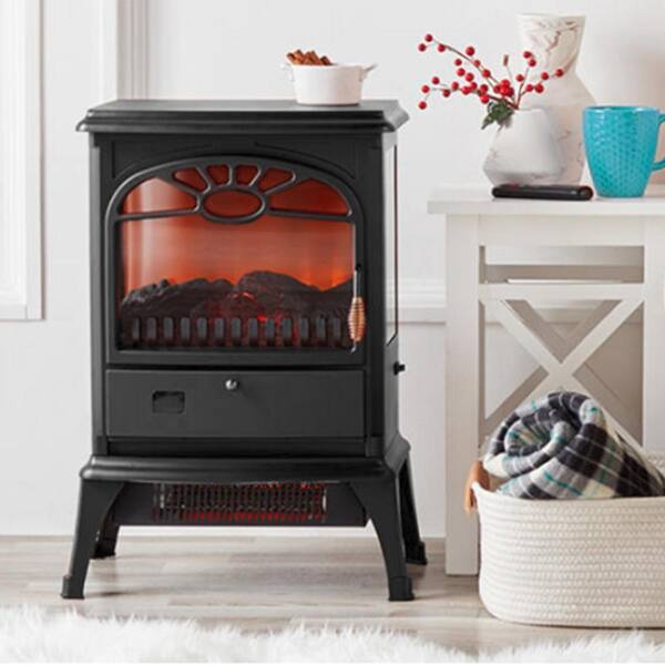 Lifesmart 17 in. W Freestanding 3-Sided Dual Element Infrared Stove Electric Fireplace with Flip Down Door and Remote