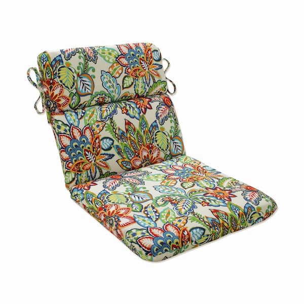 Pillow Perfect Bright Floral Outdoor 21 in W x 3 in H Deep Seat, 1 Piece Chair Cushion with Round Corners in Blue/Green Copeland