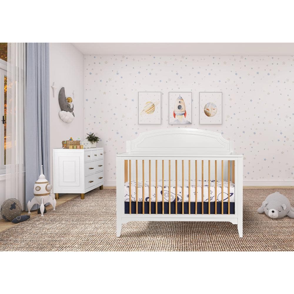 Dream On Me JPMA & Greenguard Gold Certified Natural White Milton 5 in 1 Convertible Crib made with Sustainable New Zealand Pinewood -  784-NWHITE